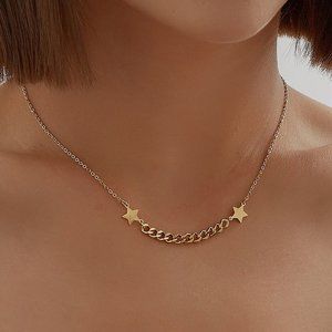 18K Gold Plated Link Chain Star Charm Necklace Shining